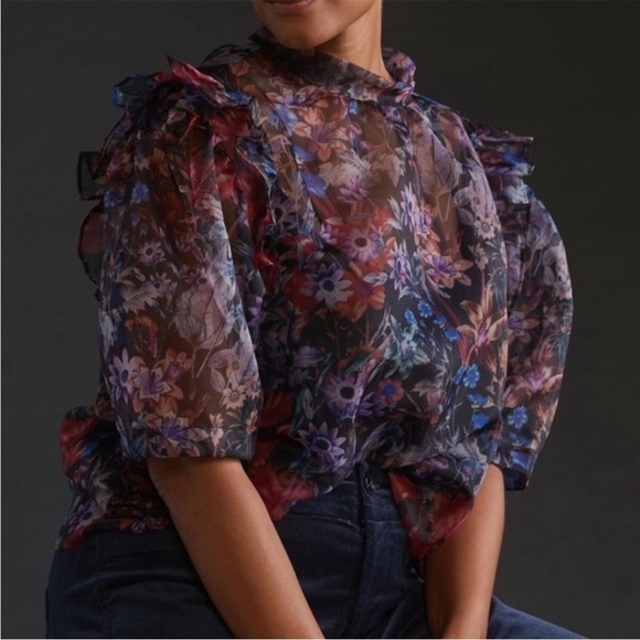 Anthropologie Tops - Anthropologie Maeve floral organza top